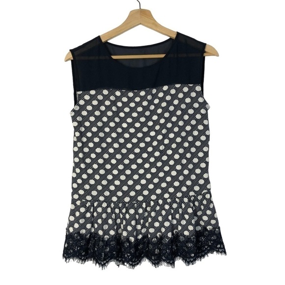 Ann Taylor Navy Blue & White Polka Dot Peplum Tank Top S - Picture 1 of 4